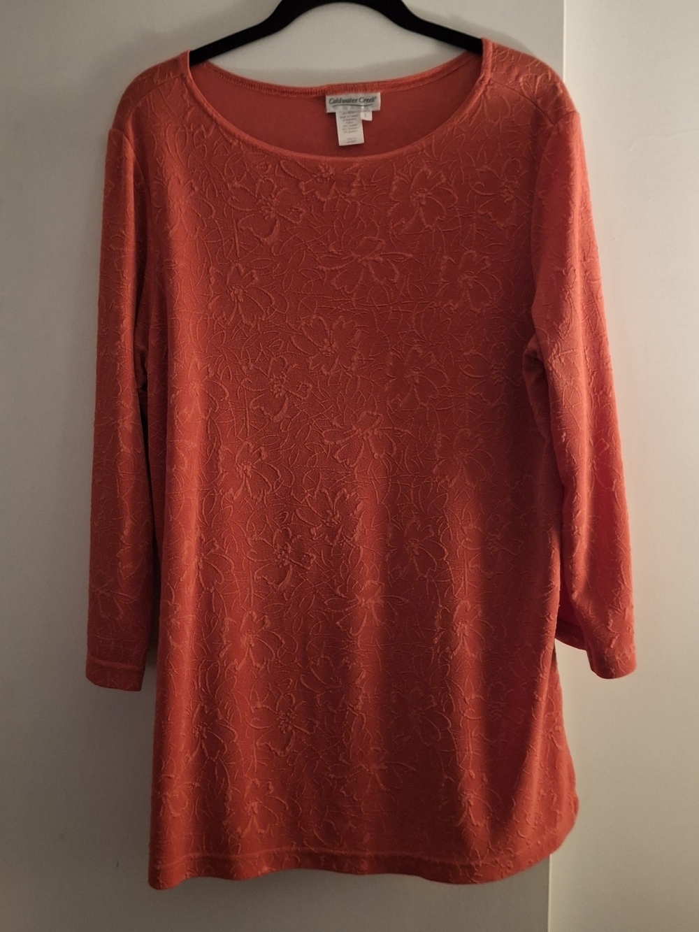 Coldwater Creek Women's Orange Floral Embossed Scoop-Neck Tunic Top